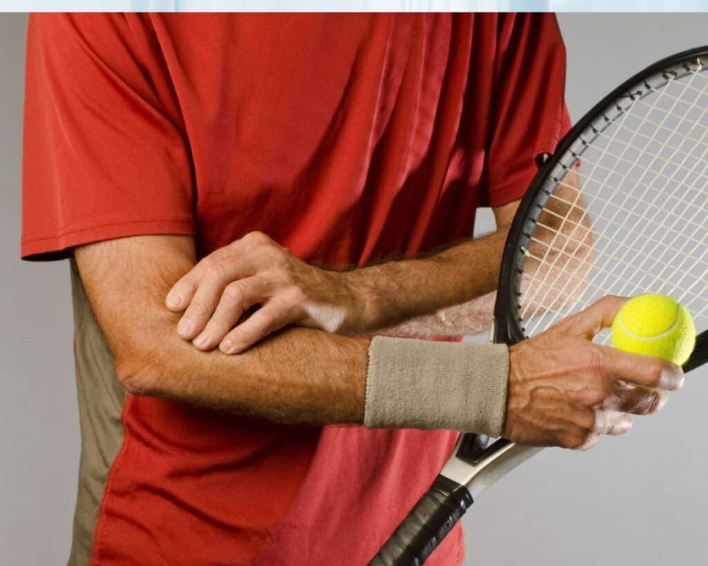 a player is suffering from tennis elbow pain