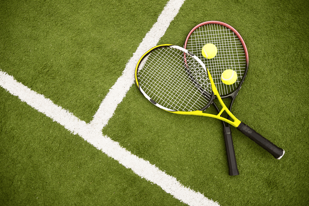 tennis racket on the tennis court 