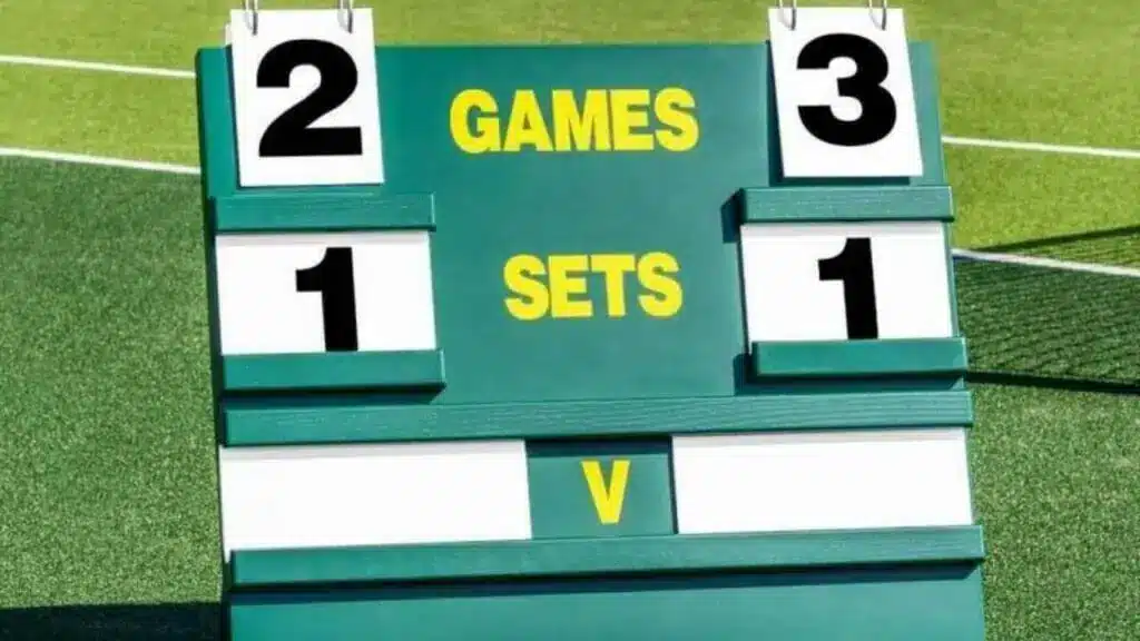 A view of a board showing tennis game vs sets