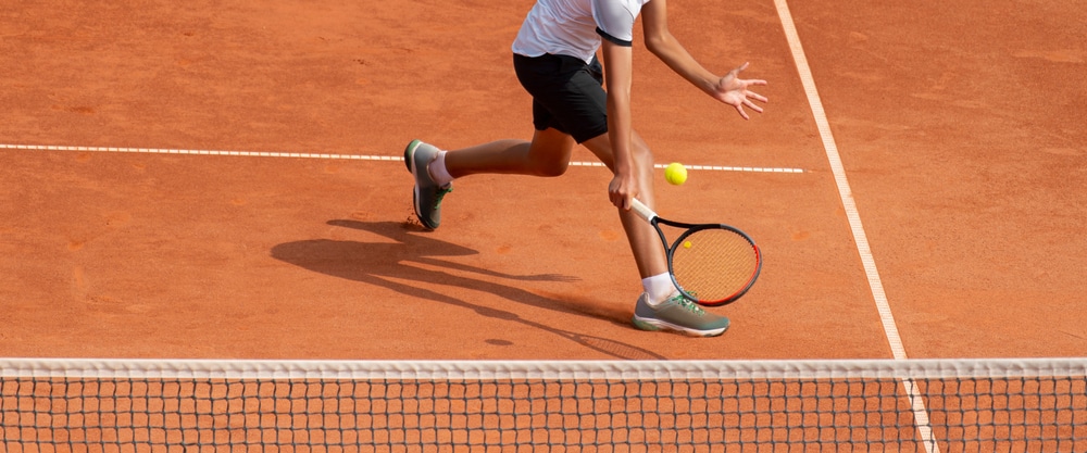 A view of a tennis player hitting a shot