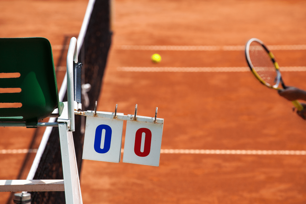 A view of a tennis score card on the tennis court