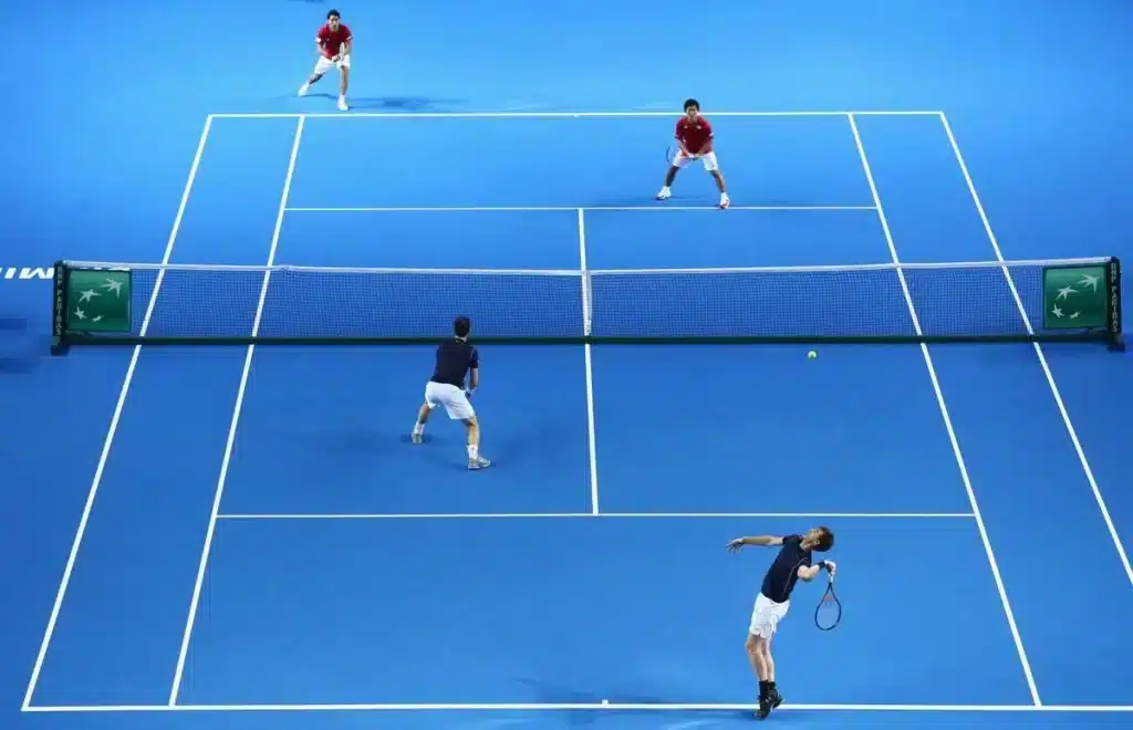 players playing a doubles tennis match