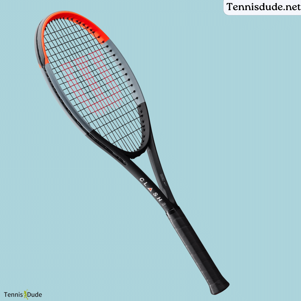 Wilson Clash 100 racket for tennis isolated on a blue background